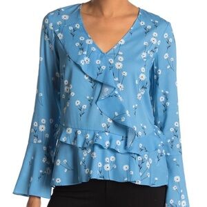 Parker Blue Floral Ruffle Blouse